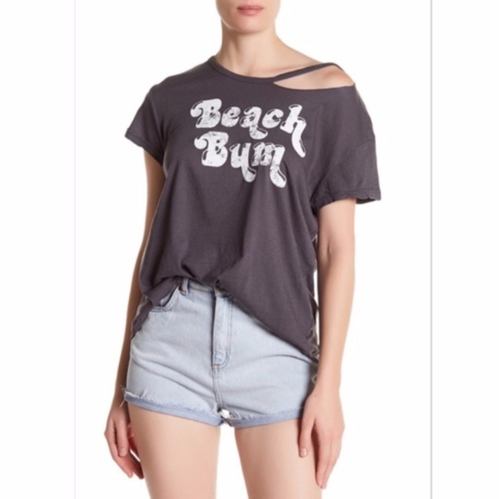 Sunnyside Beach Bum Slashed Neck Graphic Tee